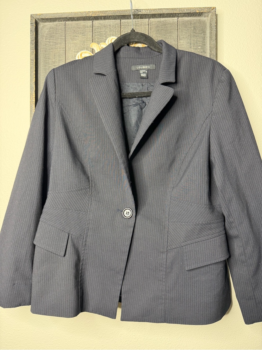 Women's Louben Dark Navy Pinstripe Single-Button Blazer